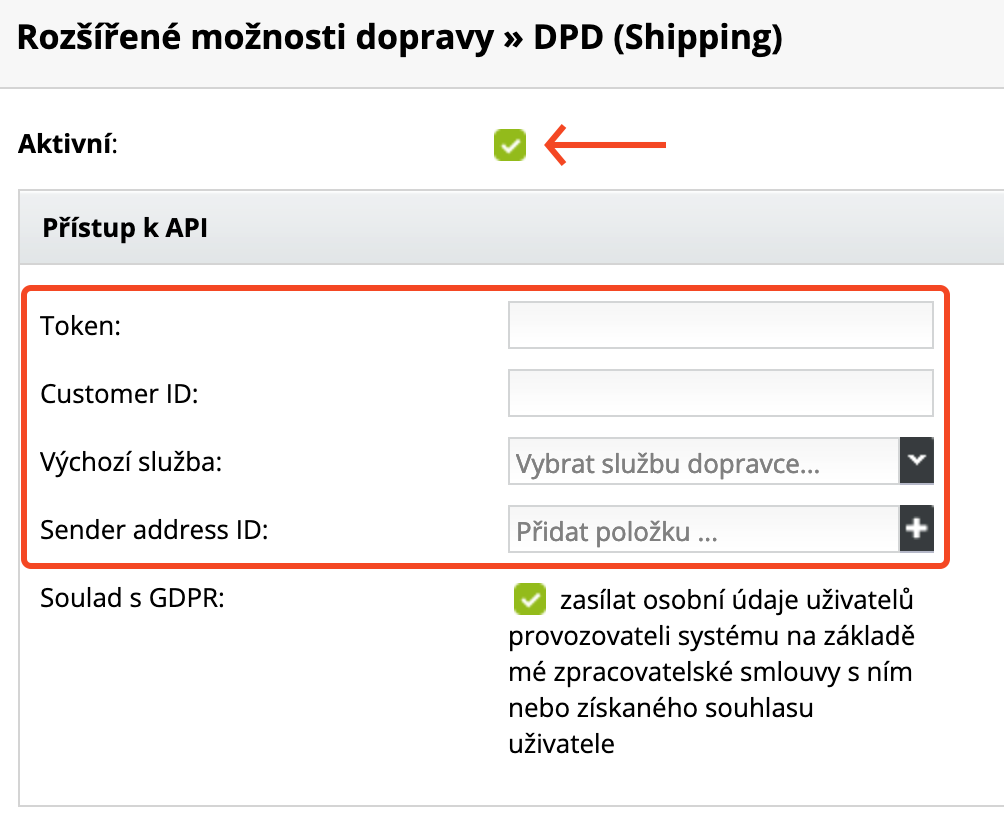 DPD Shipping - aktivace napojení e-shopu na DPD