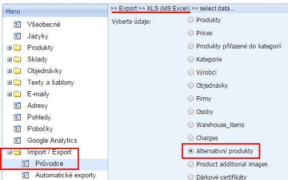 import alternativních produktů
