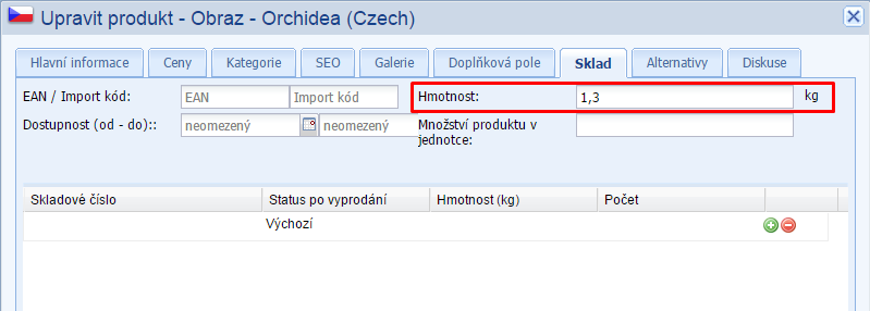 doprava podle hmotností produktů