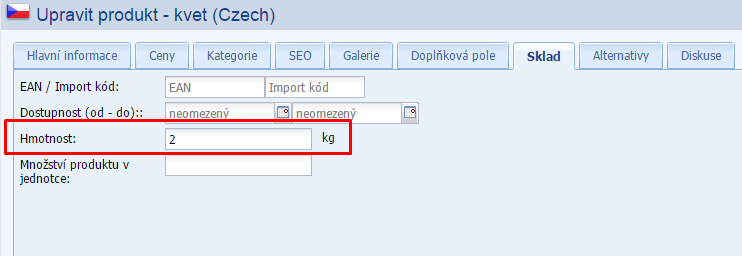 doprava produktů podle hmotnosti