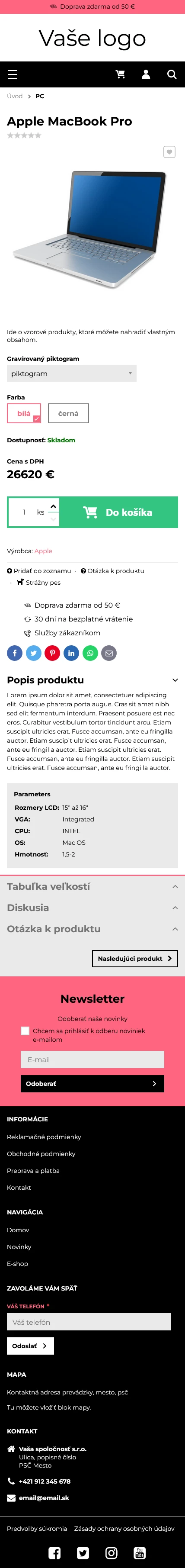 Mobilní detail produktu - Nejnovější eshop šablona Barcelona od ByznysWeb.cz. Umožňuje upravit vzhled pro e-shop i pro webové 