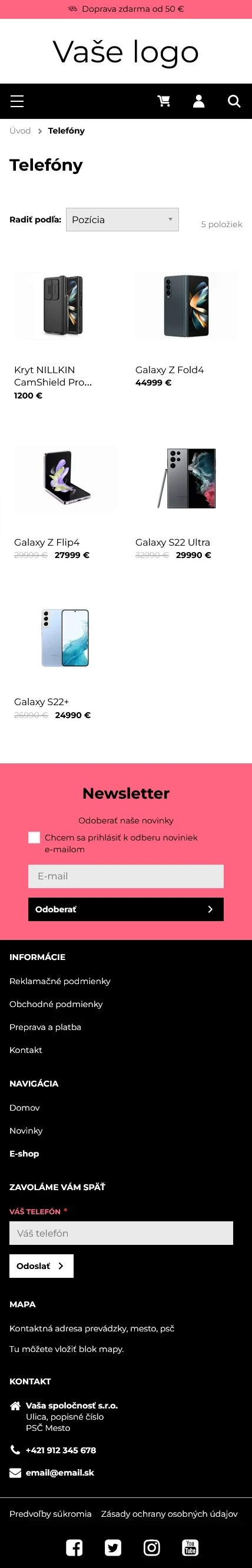 Mobilní produktová kategorie - Nejnovější eshop šablona Barcelona od ByznysWeb.cz. Umožňuje upravit vzhled pro e-shop i pro webové 