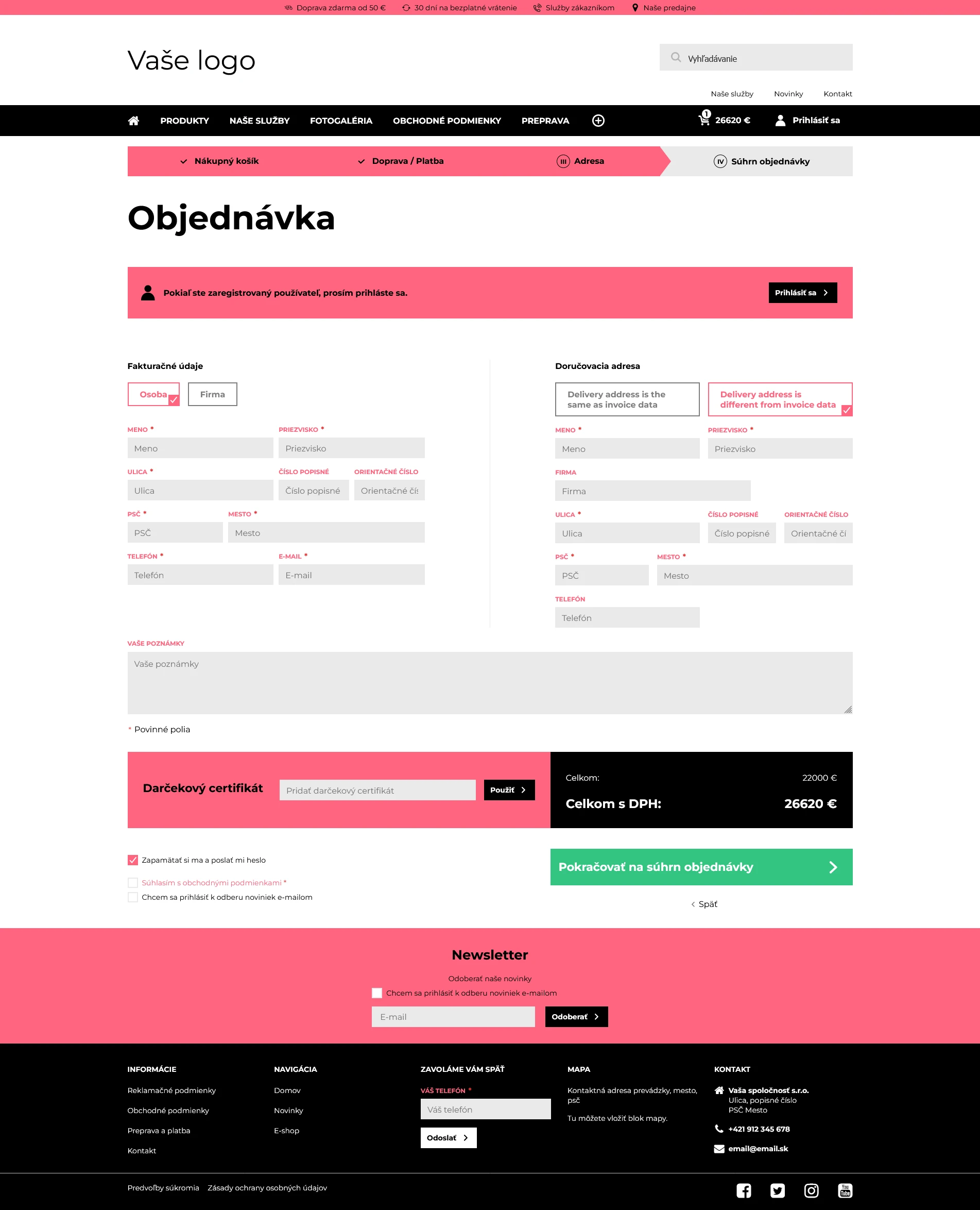 Objednávka - Nejnovější eshop šablona Barcelona od ByznysWeb.cz. Umožňuje upravit vzhled pro e-shop i pro webové 