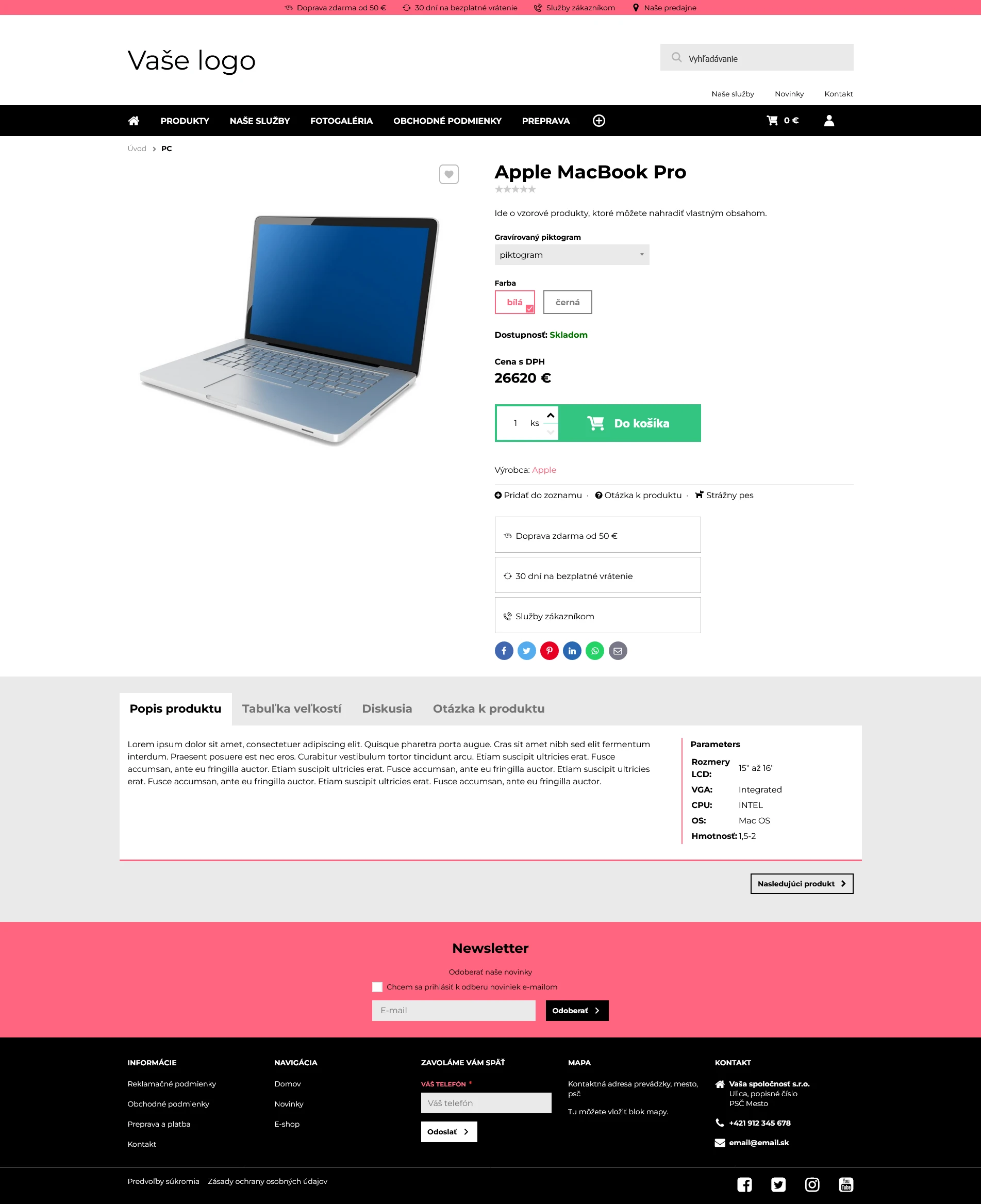 Detail produktu - Nejnovější eshop šablona Barcelona od ByznysWeb.cz. Umožňuje upravit vzhled pro e-shop i pro webové 