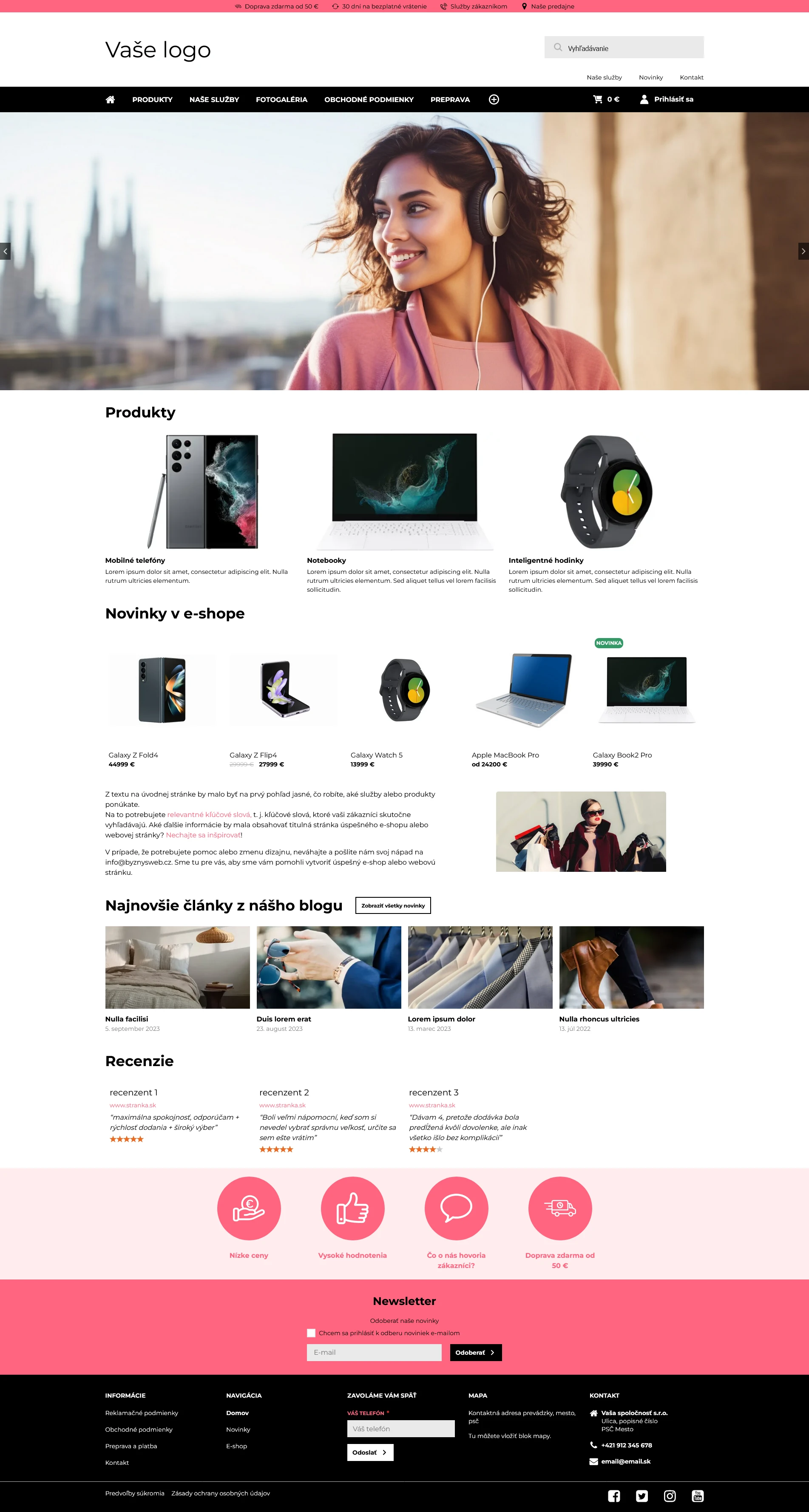 Nejnovější eshop šablona Barcelona od ByznysWeb.cz. Umožňuje upravit vzhled pro e-shop i pro webové 