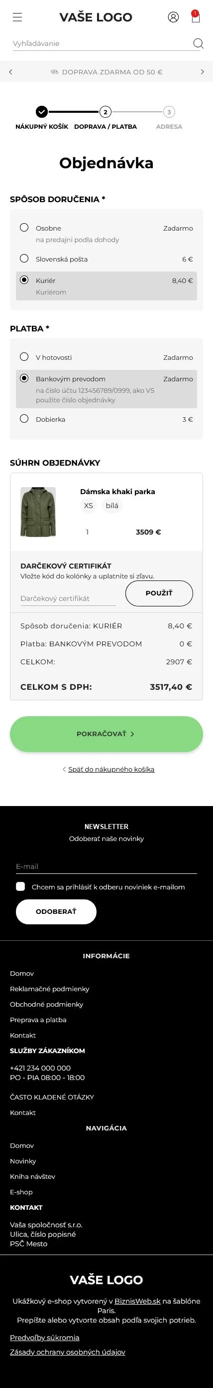 Mobilní objednávka - eshop šablona Paris: grafické šablony pro eshopy různého zaměření, upravte si e-shop šablony