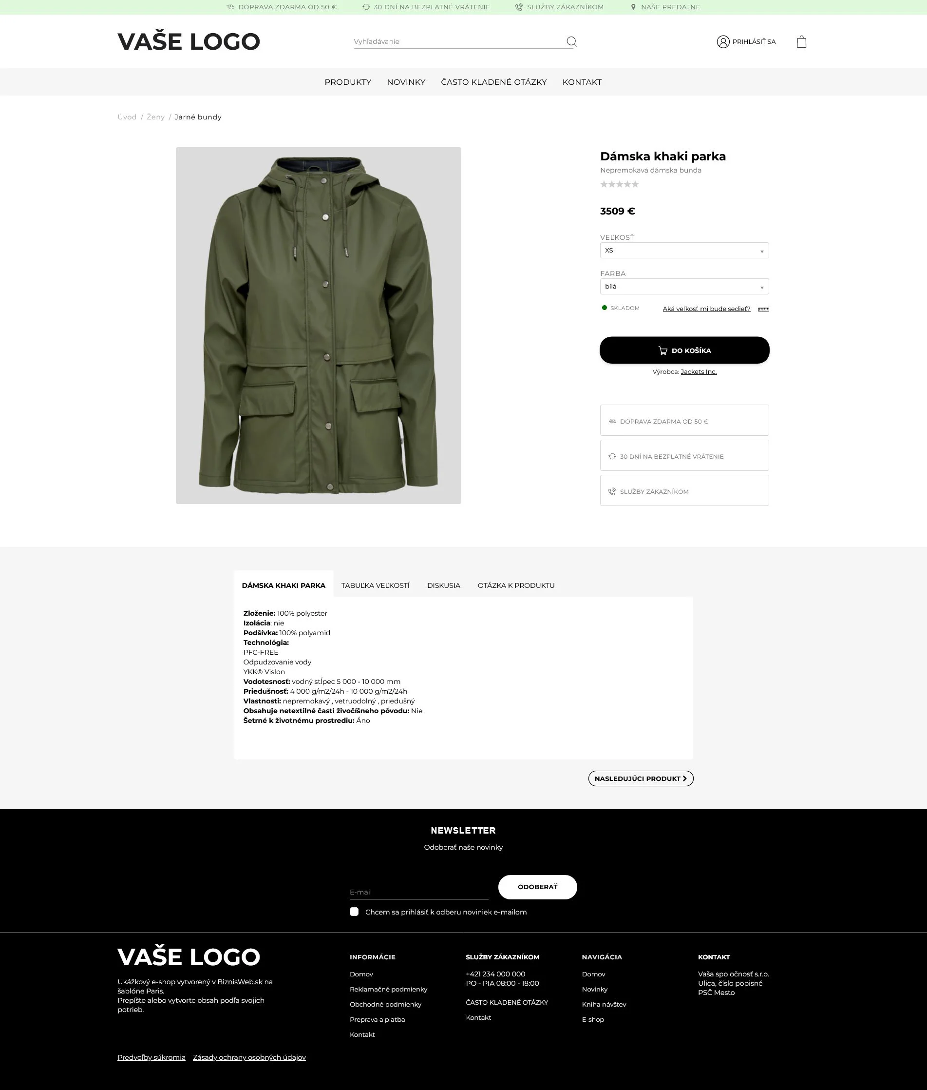 Detail produktu - eshop šablona Paris: grafické šablony pro eshopy různého zaměření, upravte si e-shop šablony