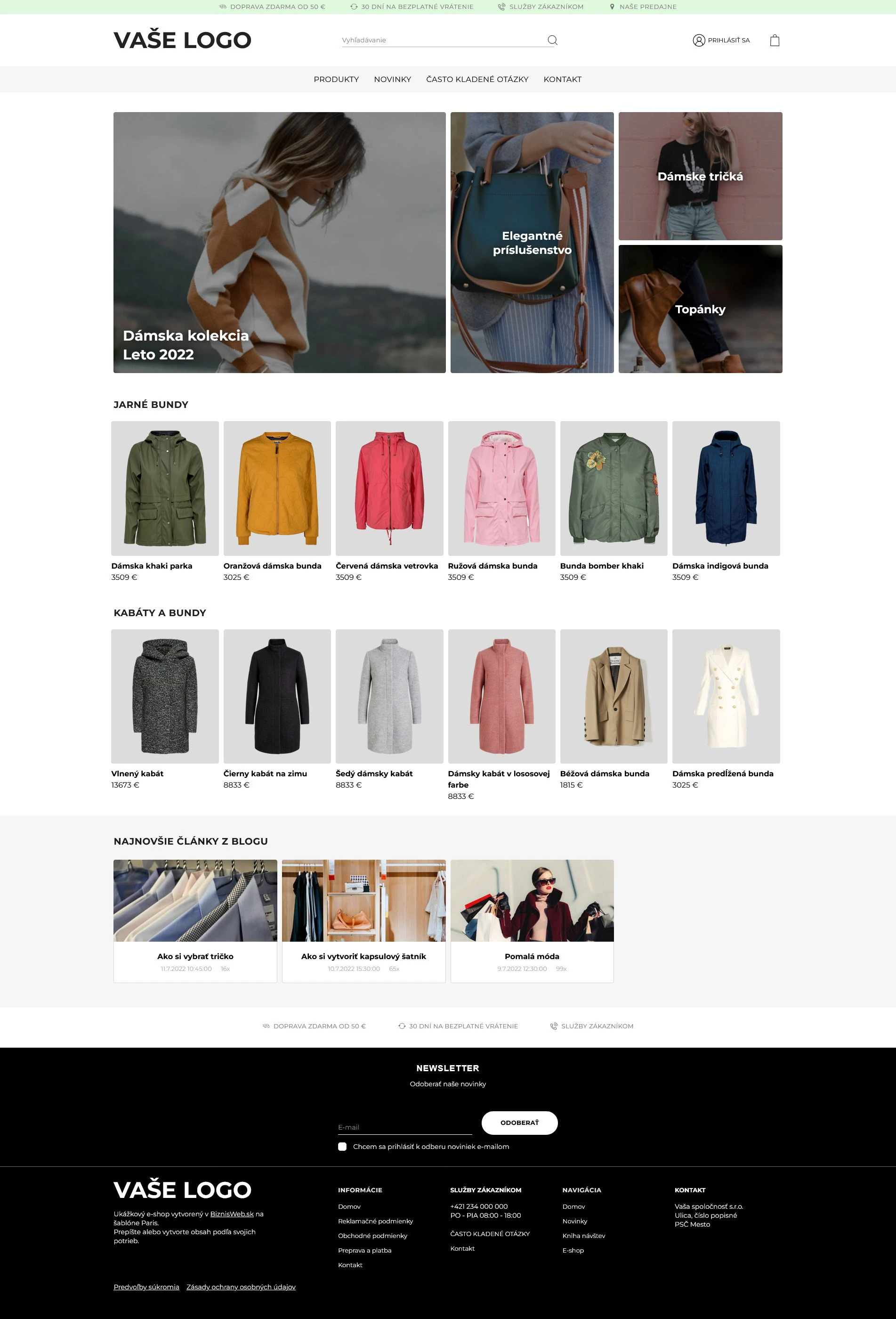 eshop šablona Paris: grafické šablony pro eshopy různého zaměření, upravte si e-shop šablony