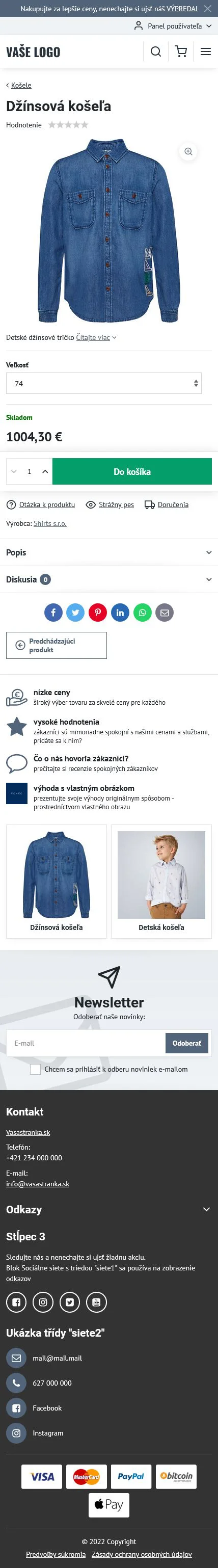 Mobilní detail produktu - ecommerce šablona Verona najde využití nejen pro e-shopy s oblečením