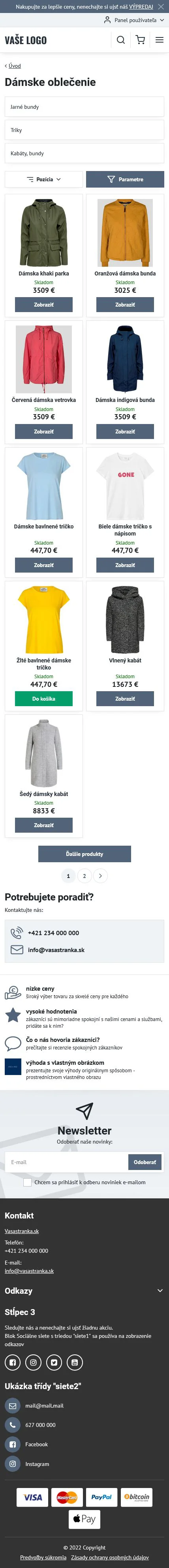 Mobilní produktová kategorie - ecommerce šablona Verona najde využití nejen pro e-shopy s oblečením