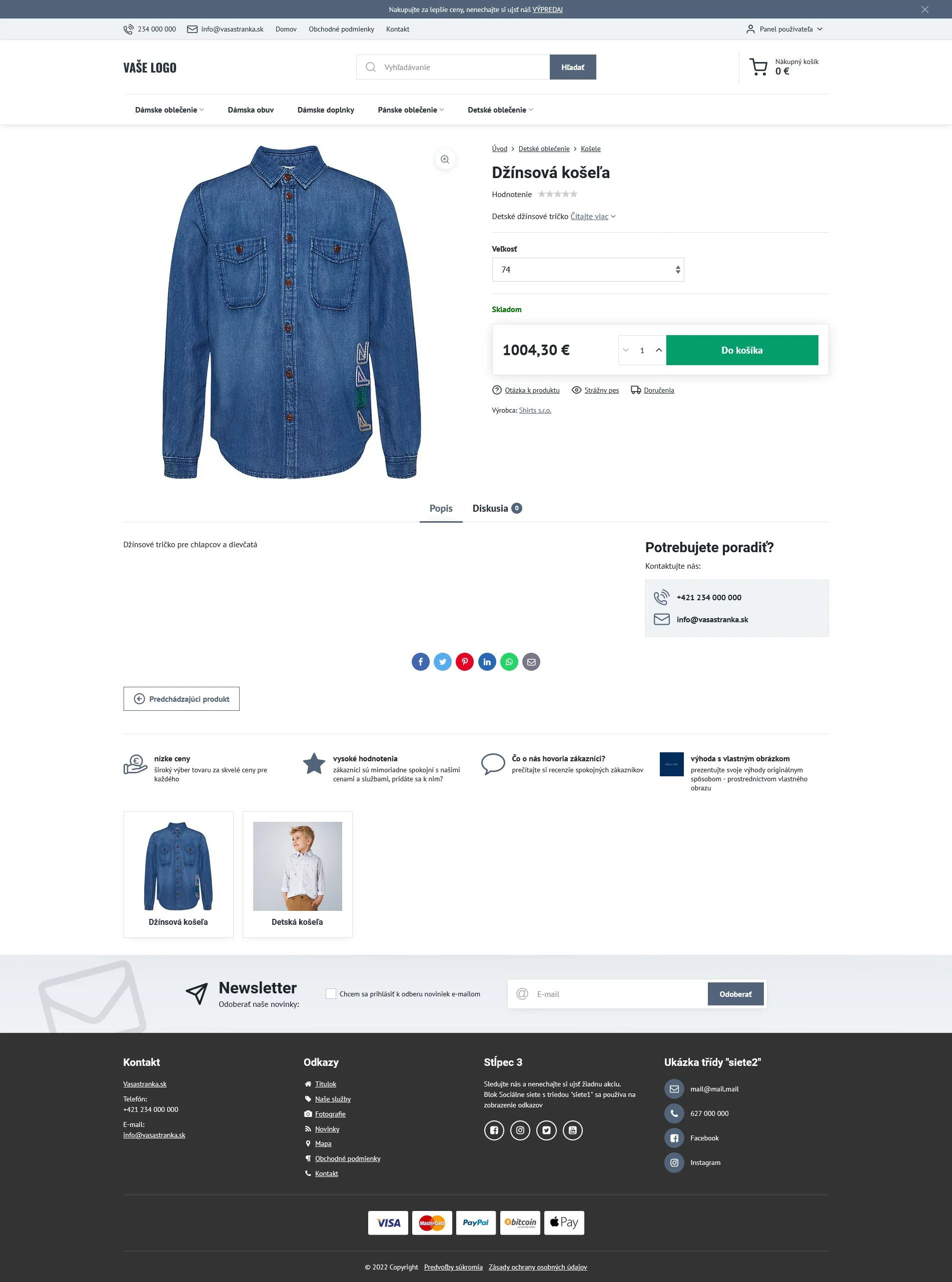 Detail produktu - ecommerce šablona Verona najde využití nejen pro e-shopy s oblečením