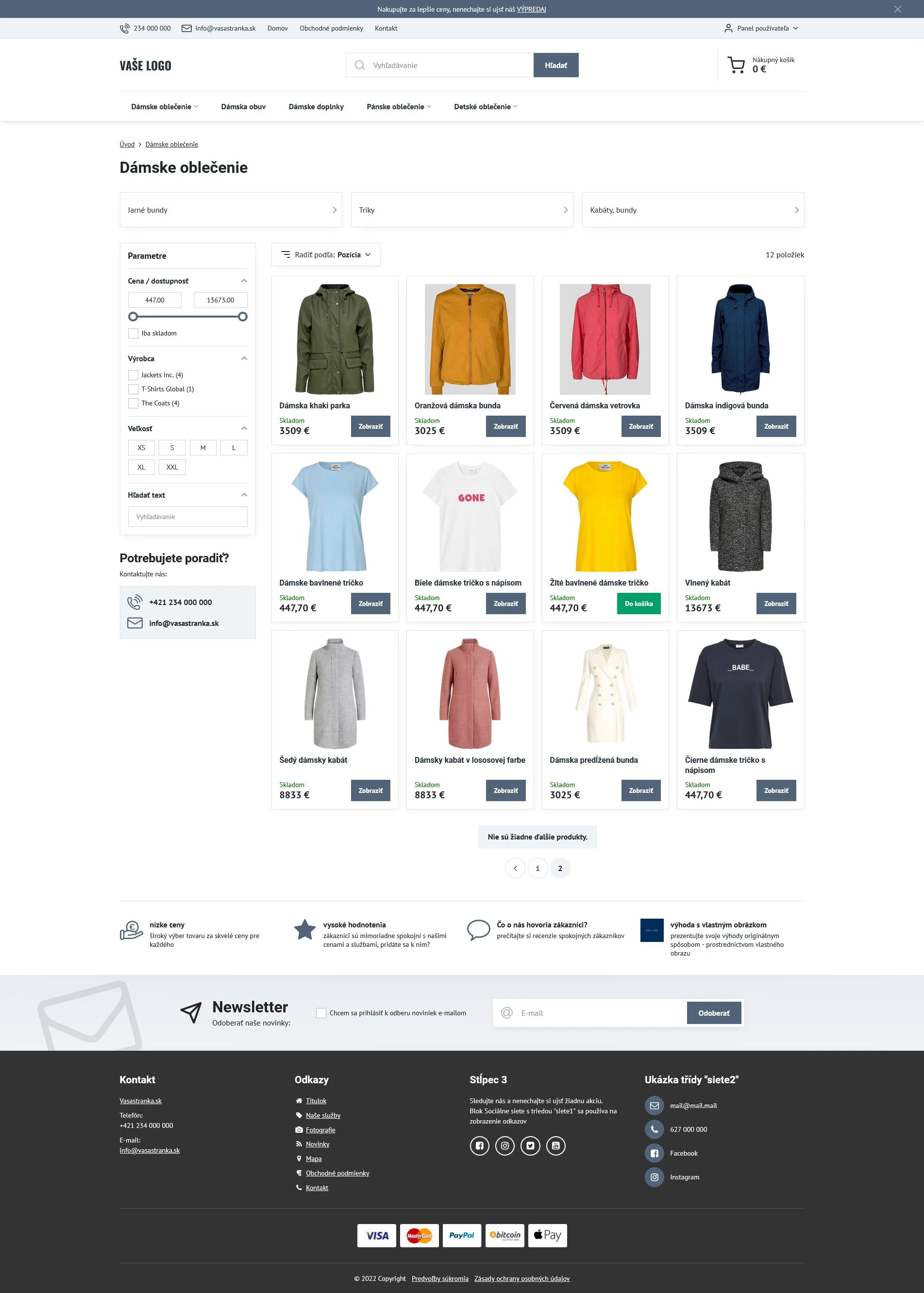 Produktová kategorie - ecommerce šablona Verona najde využití nejen pro e-shopy s oblečením