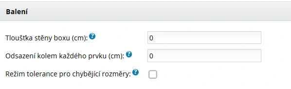 Hlavní nastavení pro 3D balení zásilek