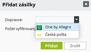 pridat zasilky One by Allegro