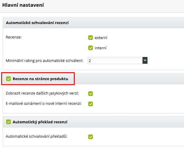 Nastavení produktových recenzí, resp. Heureka recenzí u produktů v e-shopu na ByznysWeb.cz