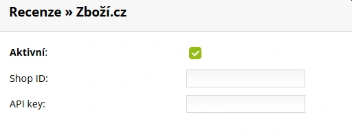 Nastavení - Recenze- Zboží - Aktivní: Shopi ID a API key