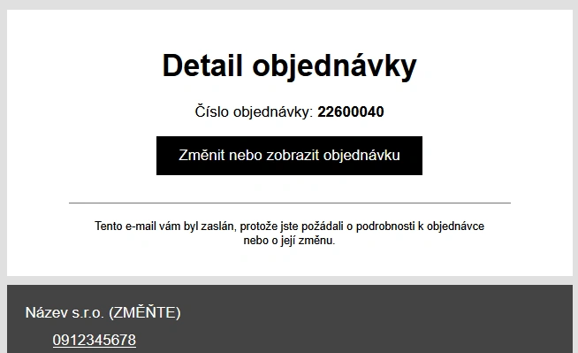 Detail objednávky - email