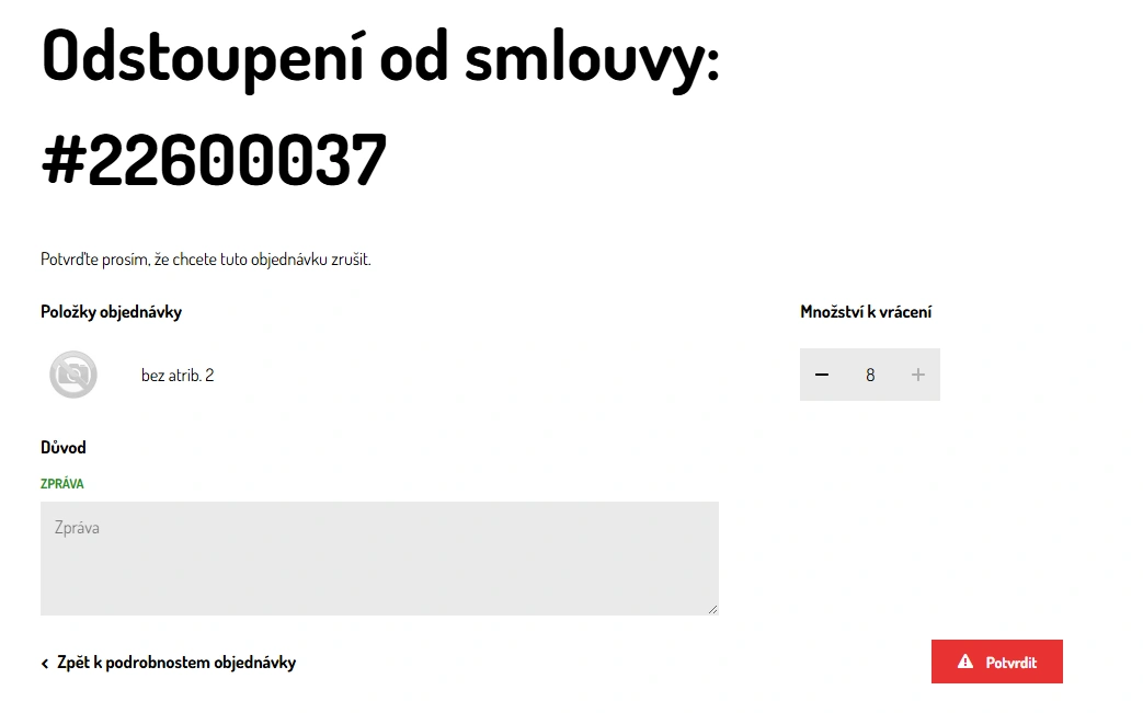Odstoupení od smlouvy - potvrzení před odesláním