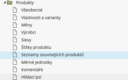 Nastavení souvisejících produktů