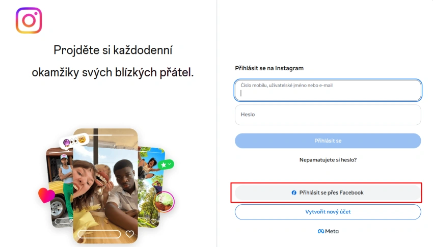 vytvoření firemního účtu na Instagramu - registrace přes firemní Facebook profil