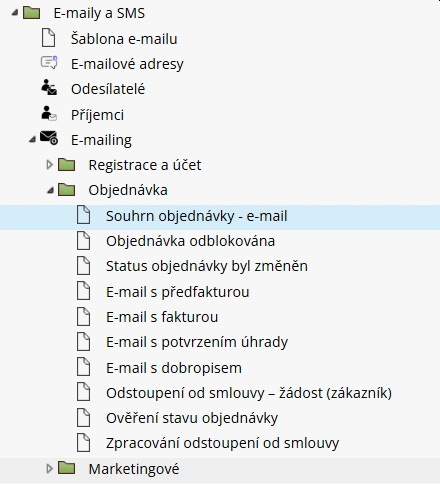 Nastavení - E-maily a SMS - E-mailing