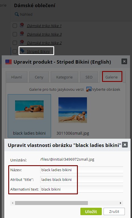 úprava obrázků v produktové galerii v jazykové verzi