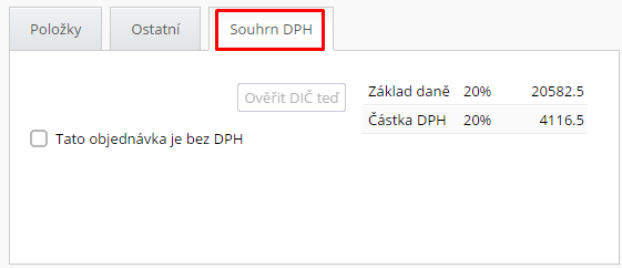 souhrn DPH v objednávce