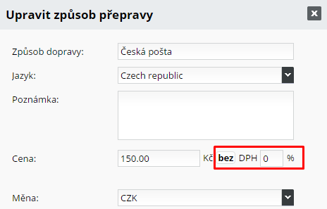 doručení s možností nastavit DPH