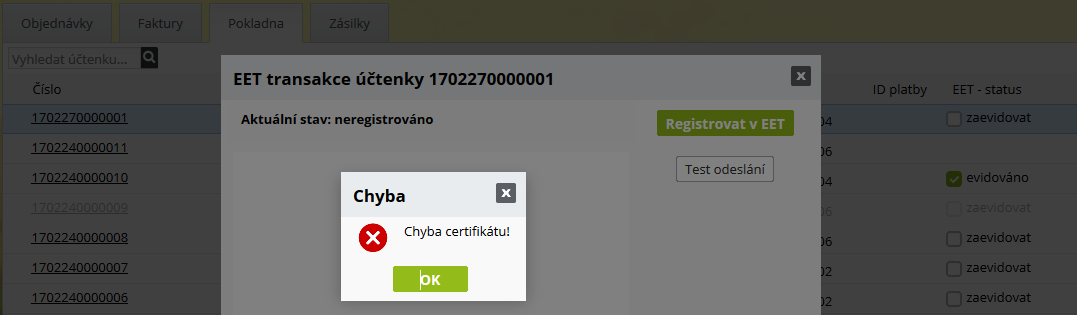 EET chyba certifikátu 