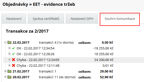 EET evidence tržeb