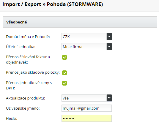 pohoda stormware nastaveni