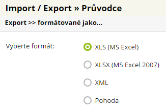 formáty souborů pro export