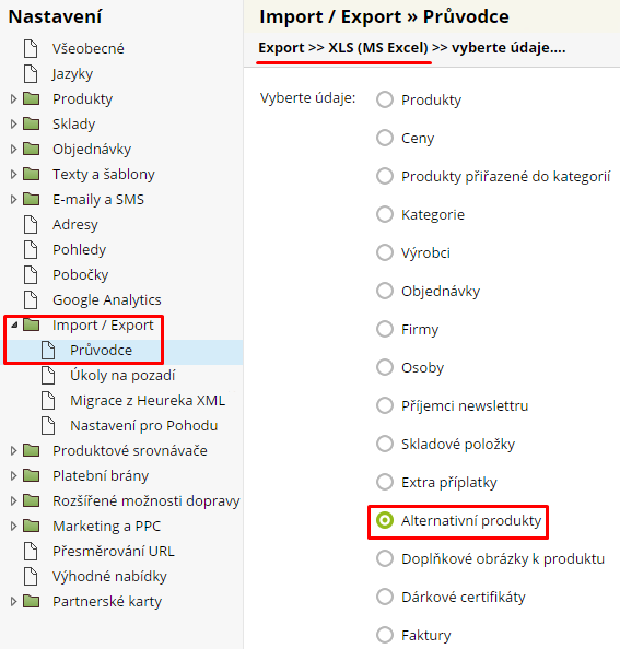 export alternativních produktů