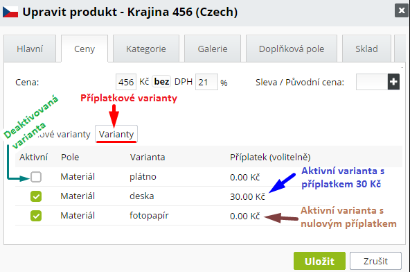 import příplatkových variant - detail produktu