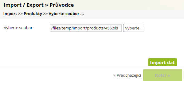 Nahrání souboru XLS pro import produků