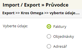 Export objednávek, faktur a adresátů do Omegy