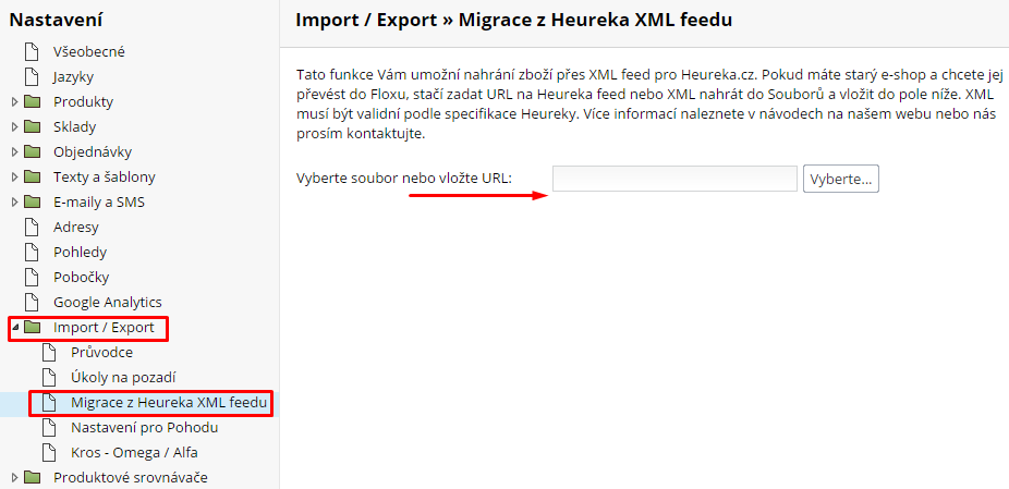 migrace z heureka xml feedu