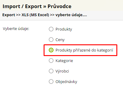 Produkty přiřazené do kategorií