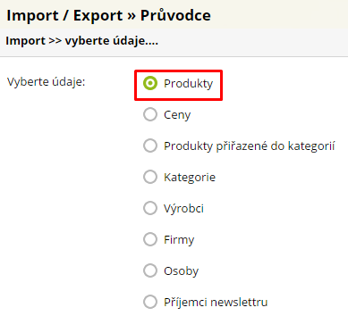 import produktů