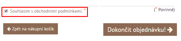 obchodní podmínky v objednávkovém formuláři