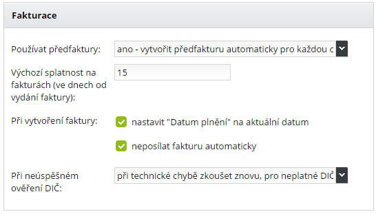 nastavení fakturace