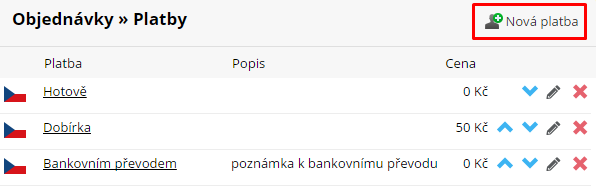 Možnosti plateb objednávek