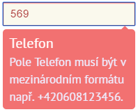 validace telefónniho čísla