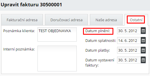 datum plnění na faktuře