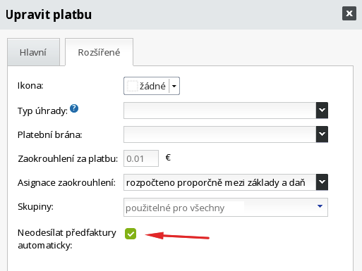 neodesílat předfaktury automaticky