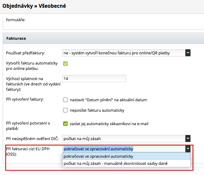 jak nastavit fakturaci v souladu s OSS
