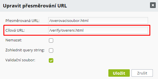 upravit přesměrování