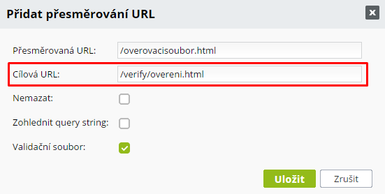 Přidat přesměrování