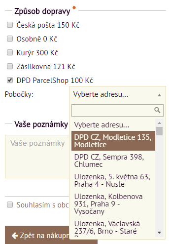 seznam výdejných míst DPD parcelshop