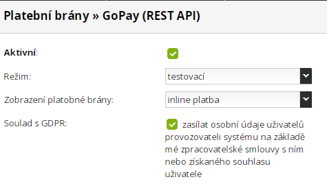 aktivace GoPay REST API